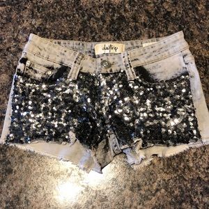 Sequin denim shorts